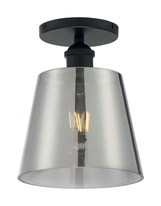 One Light Semi Flush Mount from the Motif collection in Black / Smoked Glass finish