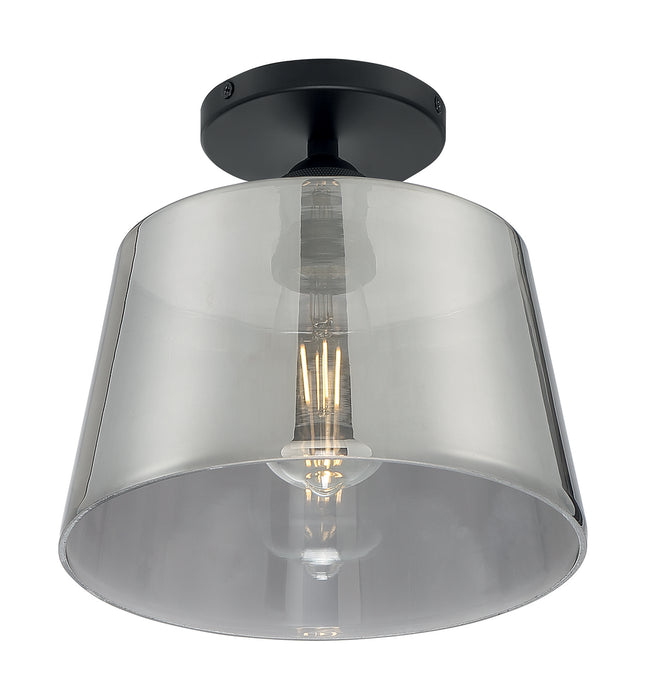 One Light Semi Flush Mount from the Motif collection in Black / Smoked Glass finish