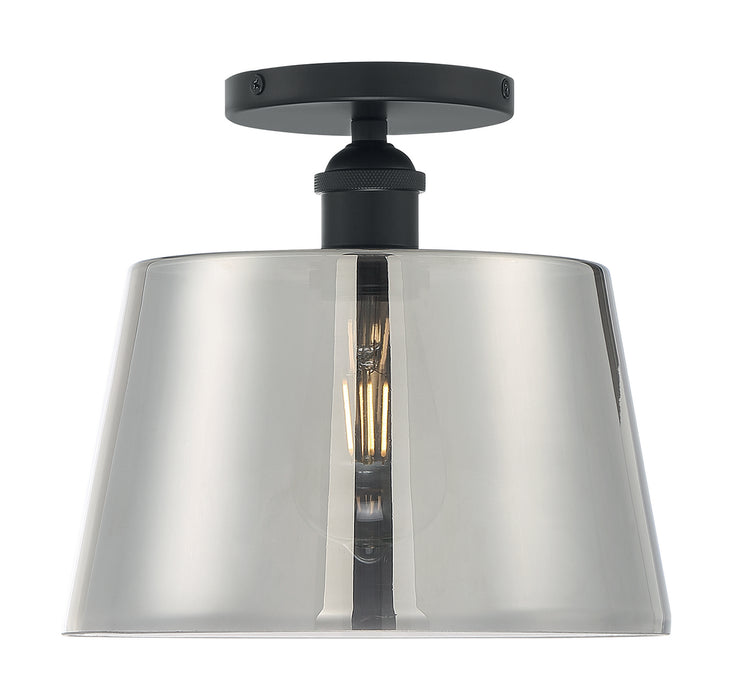 One Light Semi Flush Mount from the Motif collection in Black / Smoked Glass finish
