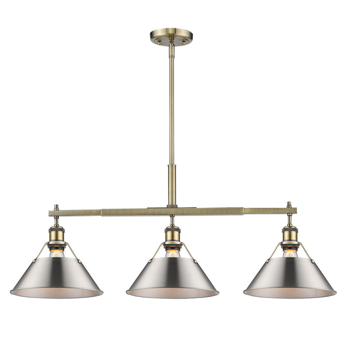 Three Light Linear Pendant from the Orwell collection in Aged Brass finish