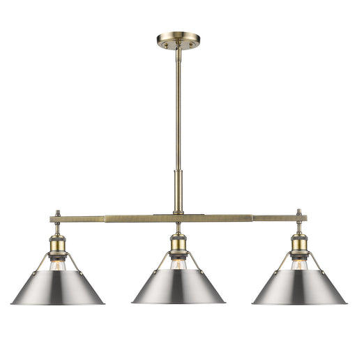 Golden - 3306-LP AB-PW - Three Light Linear Pendant - Orwell - Aged Brass