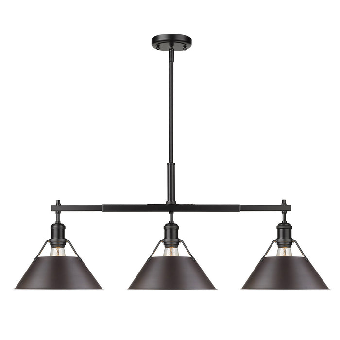 Golden - 3306-LP BLK-RBZ - Three Light Linear Pendant - Orwell - Matte Black