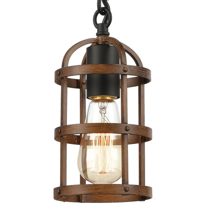 One Light Mini Pendant from the Millville collection in Matte Black, Dark Oak, Dark Oak finish