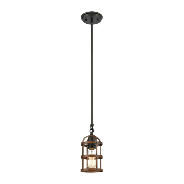 ELK Home - 15481/1 - One Light Mini Pendant - Millville - Matte Black, Dark Oak, Dark Oak