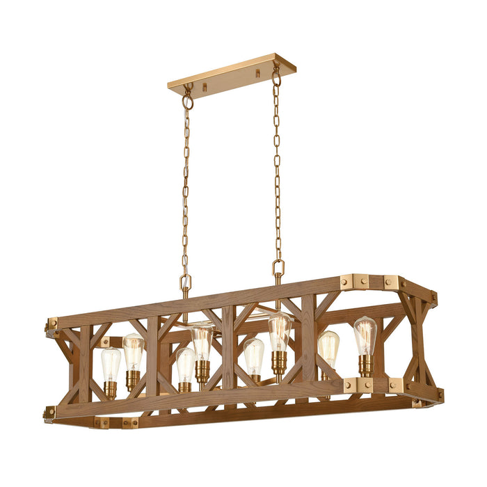 ELK Home - 33325/8 - Eight Light Island Pendant - Structure - Satin Brass, Medium Oak, Medium Oak