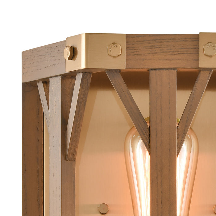 One Light Wall Sconce from the Structure collection in Satin Brass, Medium Oak, Medium Oak finish