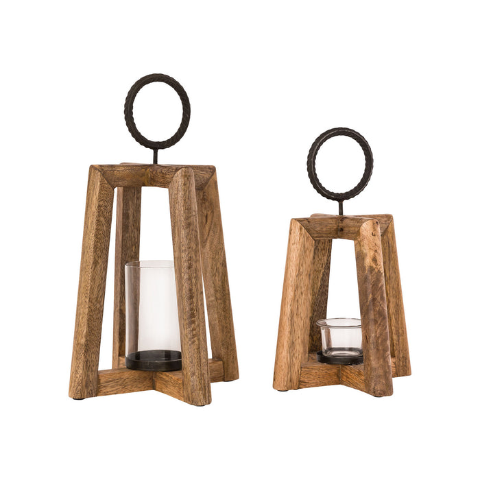 ELK Home - 404689 - Set of 2 Lanterns - Carmel - Clear, Natural Mango Wood, Zinc, Natural Mango Wood, Zinc