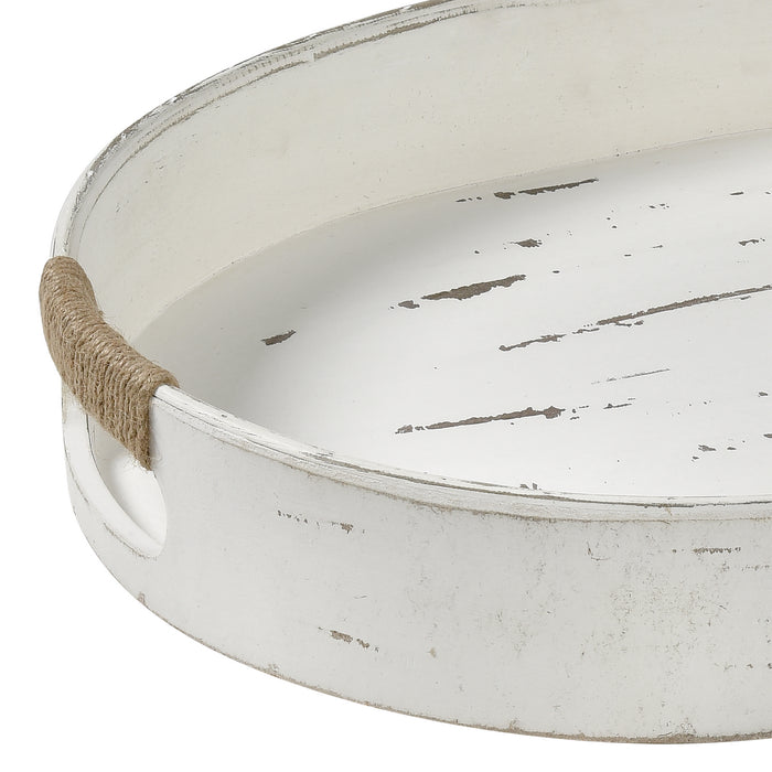 Ottoman Tray from the Waterfront collection in Weathered White, Rope, Rope finish