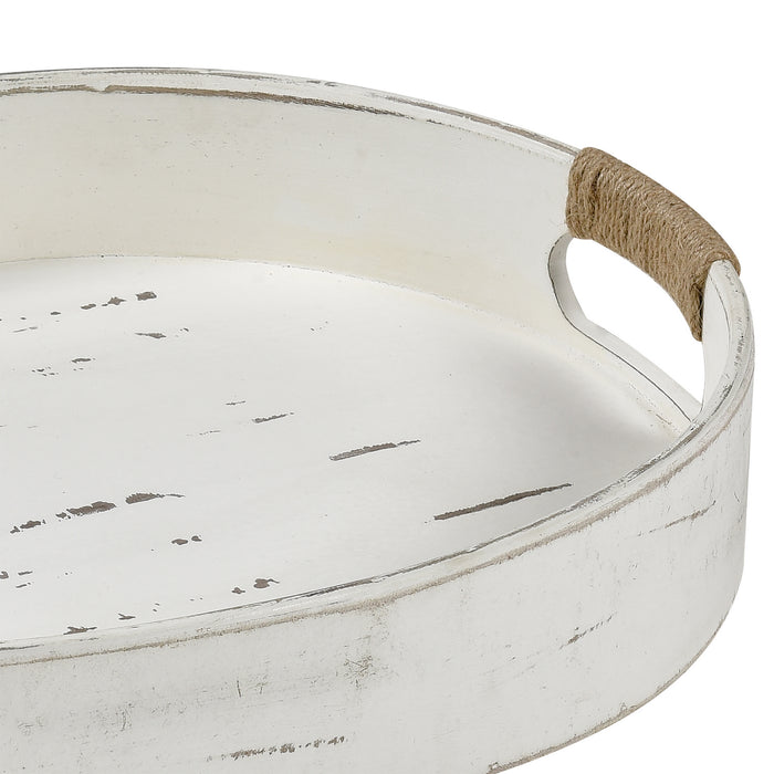 Ottoman Tray from the Waterfront collection in Weathered White, Rope, Rope finish