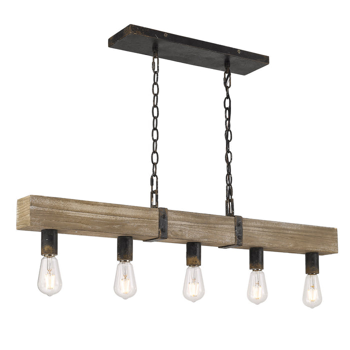 Five Light Linear Pendant from the Garrett collection in Antique Black Iron finish