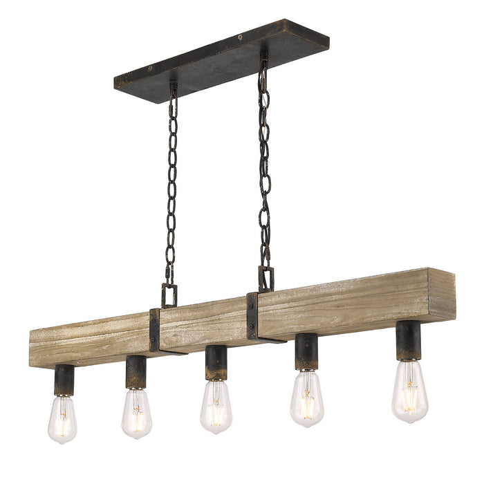 Five Light Linear Pendant from the Garrett collection in Antique Black Iron finish