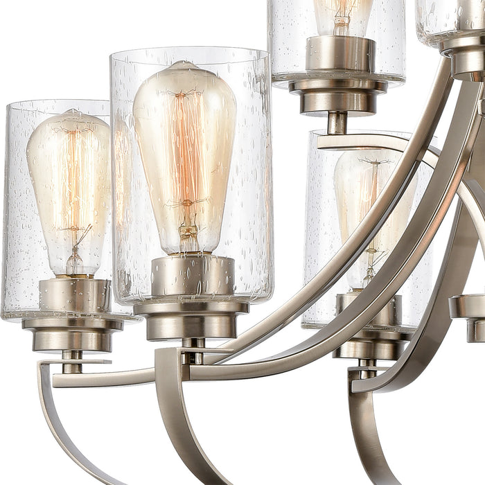 Nine Light Chandelier from the Market Square collection in Brushed Nickel finish
