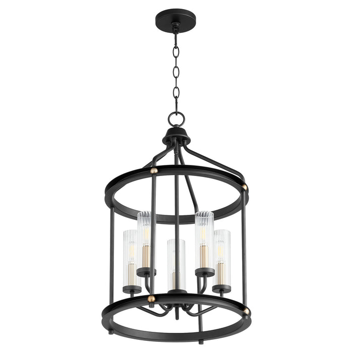 Quorum - 829-5-6980 - Five Light Entry Pendant - Empire - Noir w/ Aged Brass