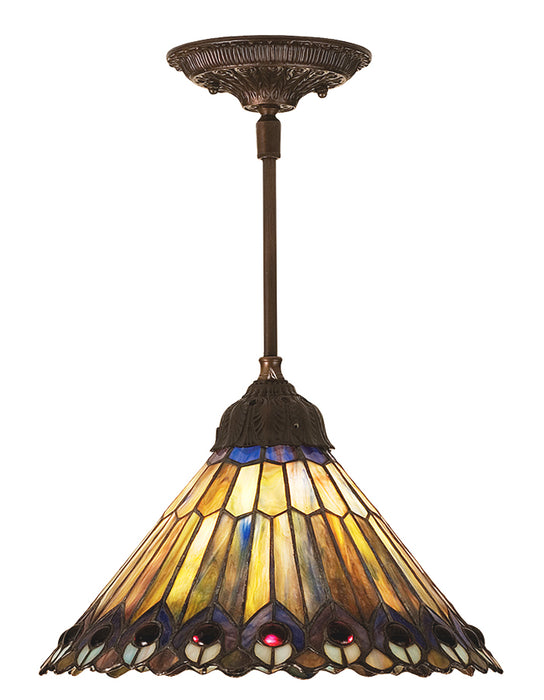 Meyda Tiffany - 48926 - One Light Pendant - Tiffany Jeweled Peacock - Green/Blue Purple/Blue Purple/Blue Purple