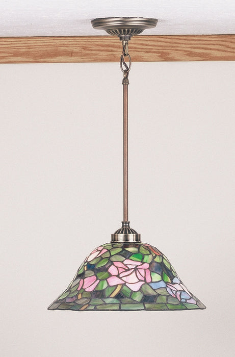 Meyda Tiffany - 48920 - One Light Pendant - Tiffany Rosebush - Purple/Blue Burgundy Pink Purple/Blue