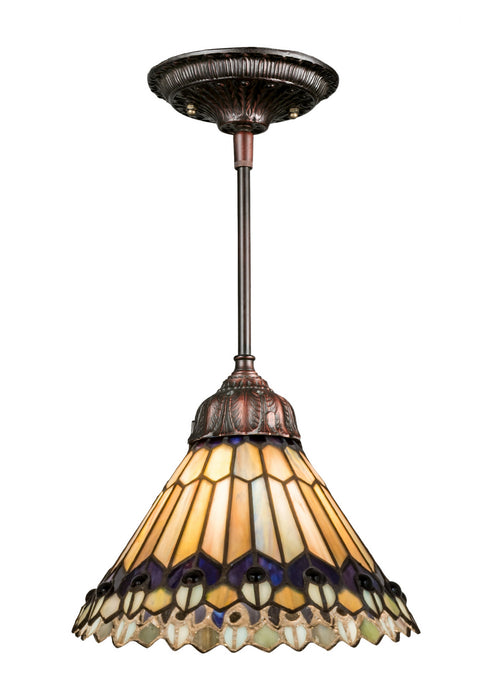 Meyda Tiffany - 67708 - One Light Mini Pendant - Tiffany Jeweled Peacock - Bronze