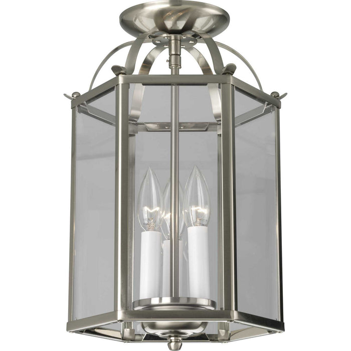 Three Light Foyer Pendant from the Flat Glass collection in Brushed Nickel finish