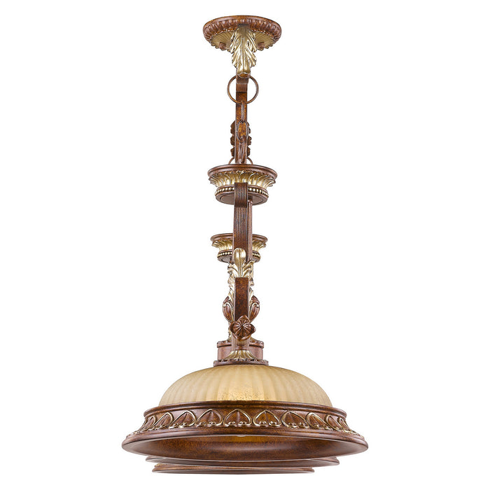 Three Light Island Pendant from the Villa Verona collection in Verona Bronze with Aged Gold Leaf Accents finish