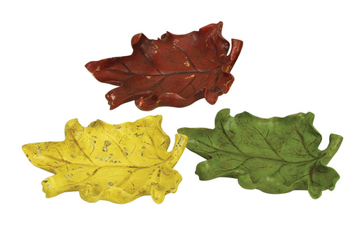 ELK Home - 93-6701 - Set/3 Autumn Leaf Dishes - Autumn Leaf - Red, Yellow, Green, Yellow, Green