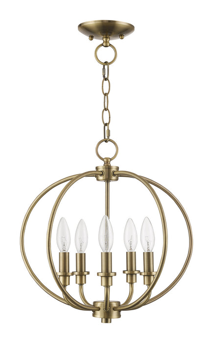 Five Light Mini Chandelier/Ceiling Mount from the Milania collection in Antique Brass finish