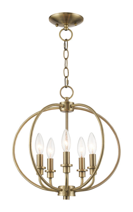 Five Light Mini Chandelier/Ceiling Mount from the Milania collection in Antique Brass finish