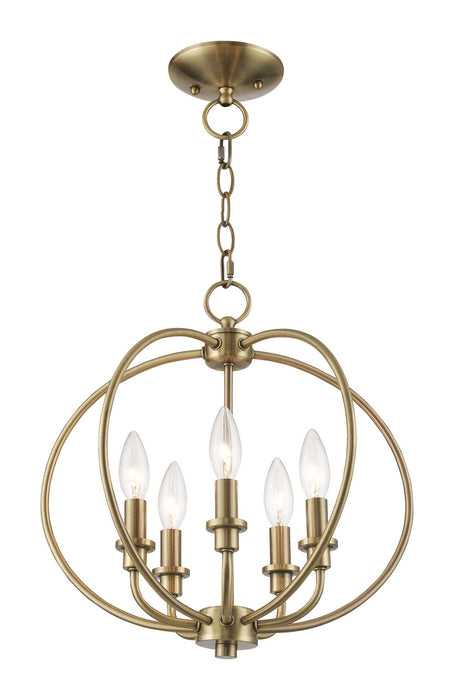 Five Light Mini Chandelier/Ceiling Mount from the Milania collection in Antique Brass finish