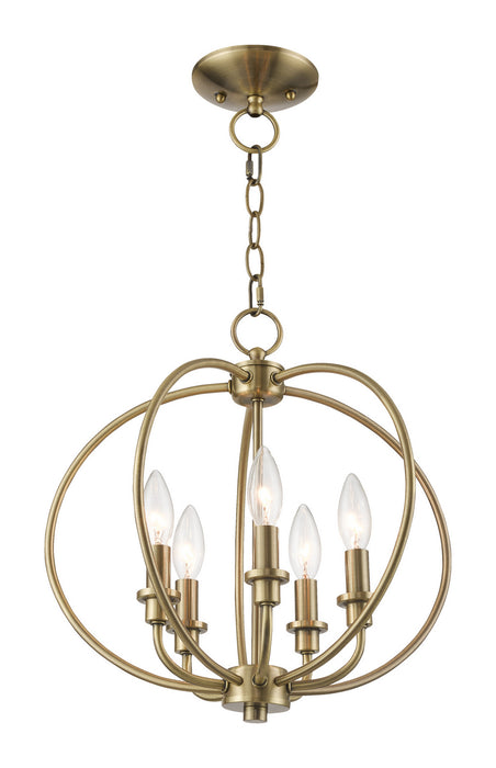 Five Light Mini Chandelier/Ceiling Mount from the Milania collection in Antique Brass finish