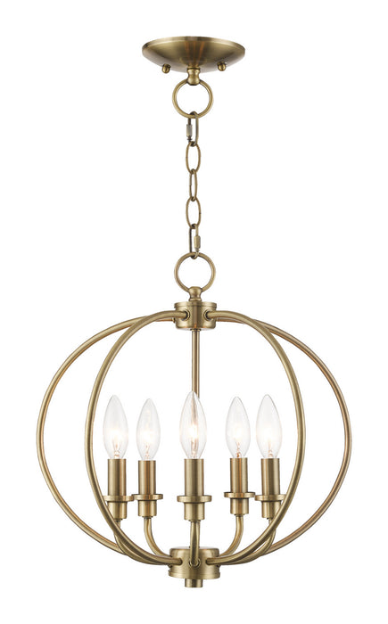 Livex Lighting - 4665-01 - Five Light Mini Chandelier/Ceiling Mount - Milania - Antique Brass