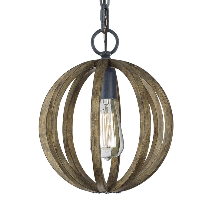 One Light Mini Pendant from the Allier collection in Weathered Oak Wood / Antique Forged Iron finish