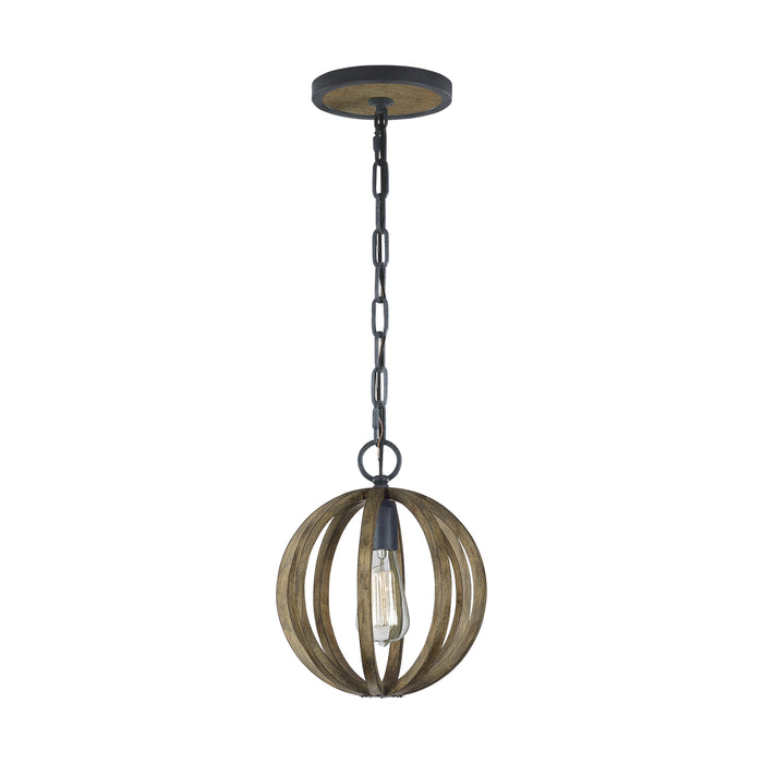 Generation Lighting - P1302WOW/AF - One Light Mini Pendant - Allier - Weathered Oak Wood / Antique Forged Iron