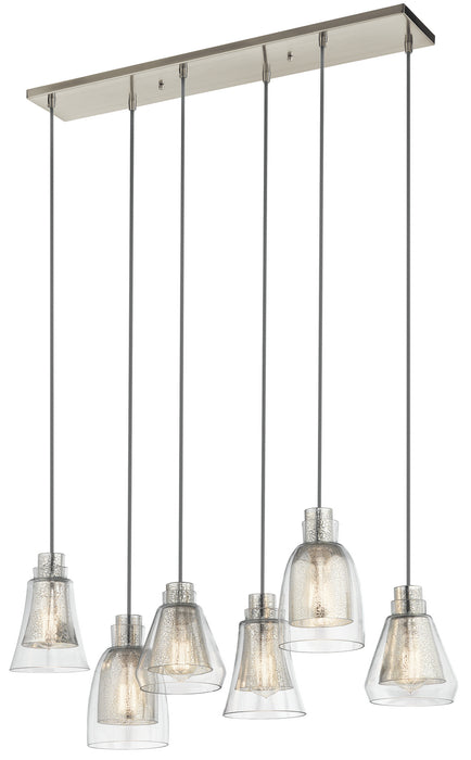 Kichler - 43628NI - Six Light Linear Chandelier - Evie - Brushed Nickel