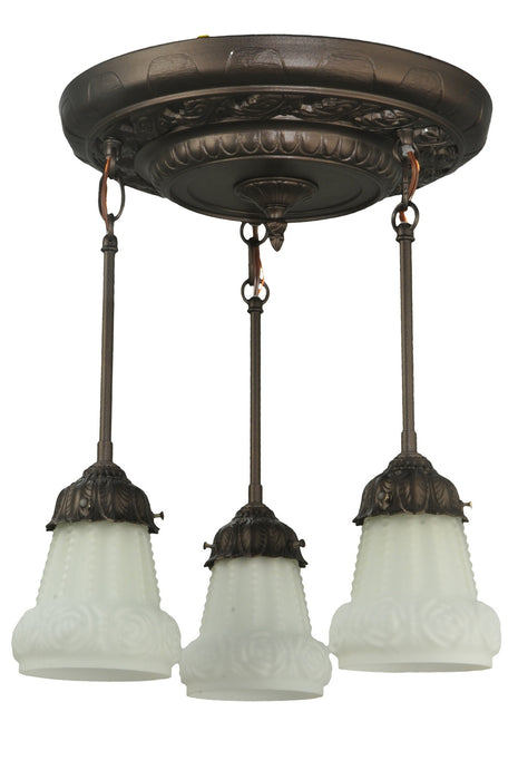 Meyda Tiffany - 130778 - Three Light Semi-Flushmount - White Puffy Rose - Mahogany Bronze