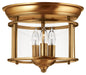 Hinkley - 3473HR - Three Light Flush Mount - Gentry - Heirloom Brass