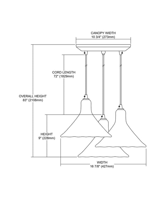 Three Light Pendant from the Hand Formed Glass collection in Oil Rubbed Bronze finish