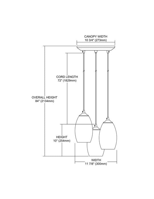 Three Light Pendant from the Tidewaters collection in Satin Nickel finish