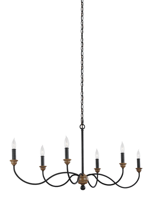 Generation Lighting - F3000/6DWZ/WO - Six Light Chandelier - HARTSVILLE - Dark Weathered Zinc / Weathered Oak