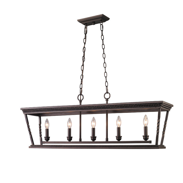 Five Light Linear Pendant from the Davenport collection in Etruscan Bronze finish