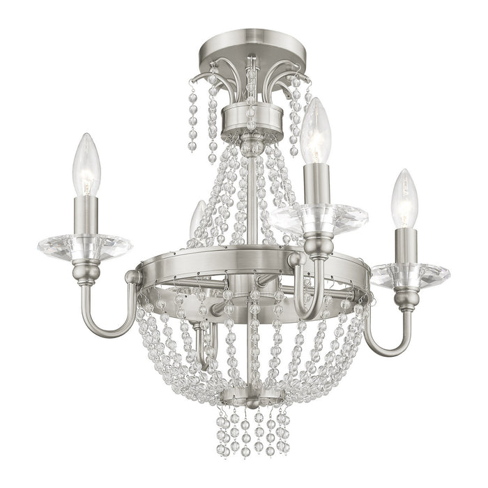 Four Light Mini Chandelier/Ceiling Mount from the Valentina collection in Brushed Nickel finish