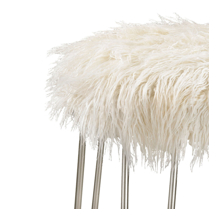 Stool from the Betty collection in Silver, White Faux Fur, White Faux Fur finish