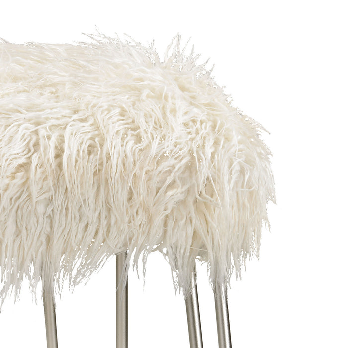 Stool from the Betty collection in Silver, White Faux Fur, White Faux Fur finish