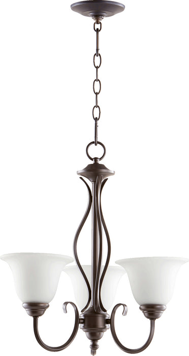 Quorum - 6010-3-186 - Three Light Chandelier - Spencer - Oiled Bronze w/ Satin Opal