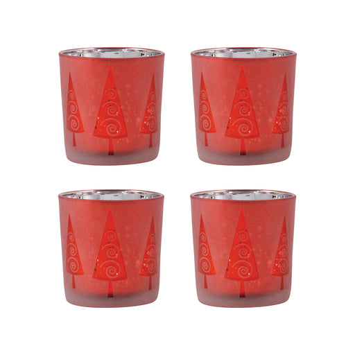 ELK Home - 394560/S4 - Tree Votives (Set Of 4) - Modern Trees - Frosted Red