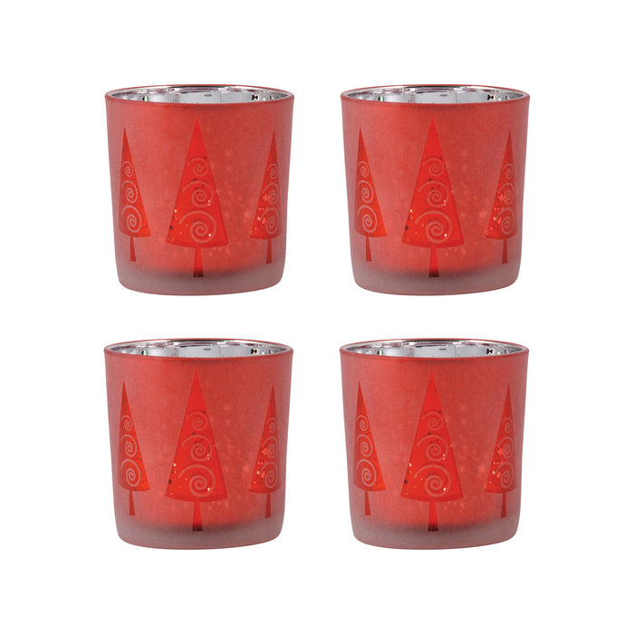 ELK Home - 394560/S4 - Tree Votives (Set Of 4) - Modern Trees - Frosted Red