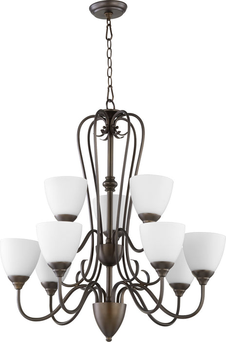 Quorum - 6008-9-86 - Nine Light Chandelier - Powell - Oiled Bronze w/ Satin Opal