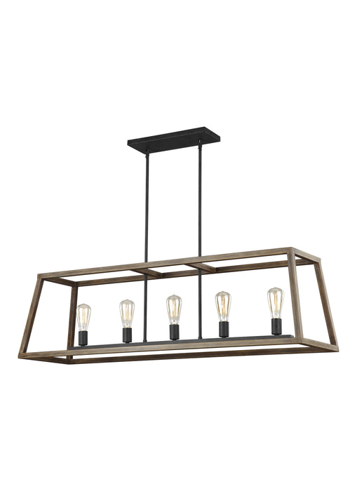 Five Light Linear Chandelier from the Gannet collection in Weathered Oak Wood / Antique Forged Iron finish