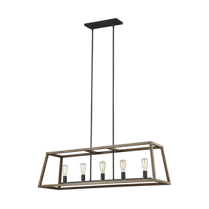 Generation Lighting - F3193/5WOW/AF - Five Light Linear Chandelier - Gannet - Weathered Oak Wood / Antique Forged Iron