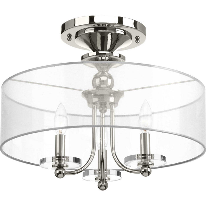 Three Light Semi-Flush Convertible from the Marche` collection in Polished Nickel finish