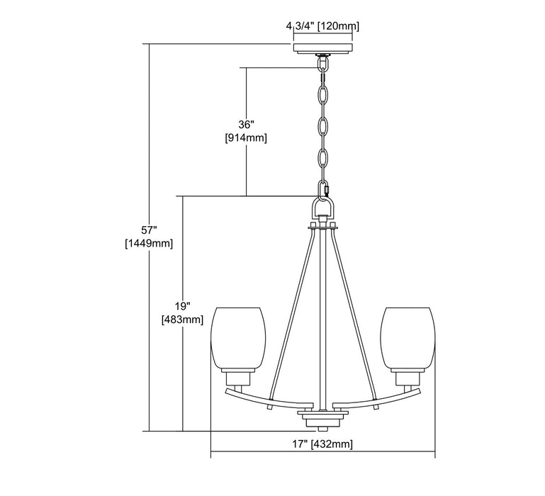 Three Light Chandelier from the Casual Mission collection in Brushed Nickel finish