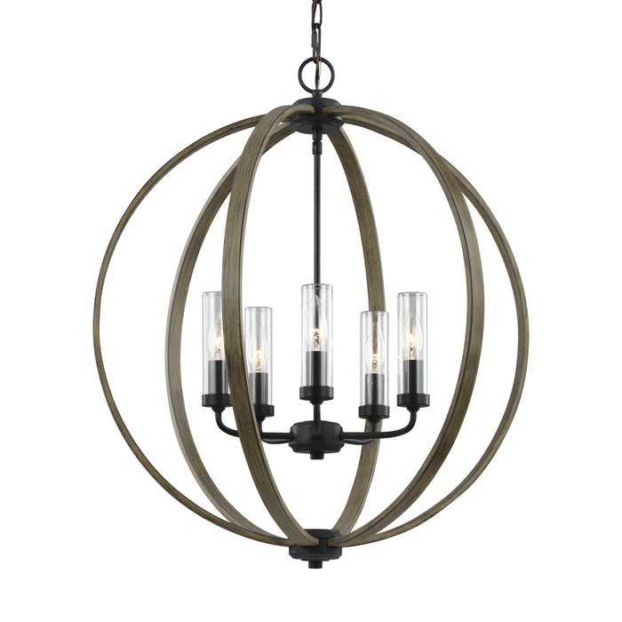 Five Light Outdoor Chandelier from the Allier collection in Weathered Oak Wood / Antique Forged Iron finish