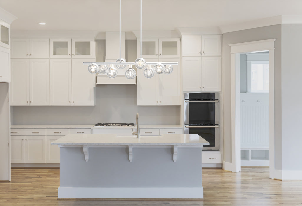 Nine Light Linear Pendant from the Ocean Drive collection in Satin Nickel/Chrome w/ Clear Glass finish